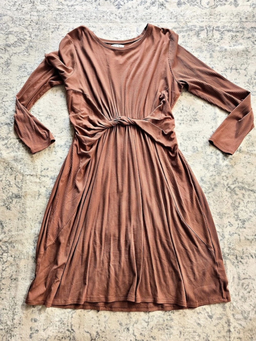 Maurices Burnt Orangr Ribbed Ruched Midi Dress Brown XL NWT